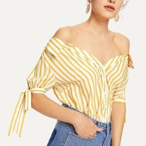 Boutique Off The Shoulder Striped Yellow Blouse Women’s Size 1XL